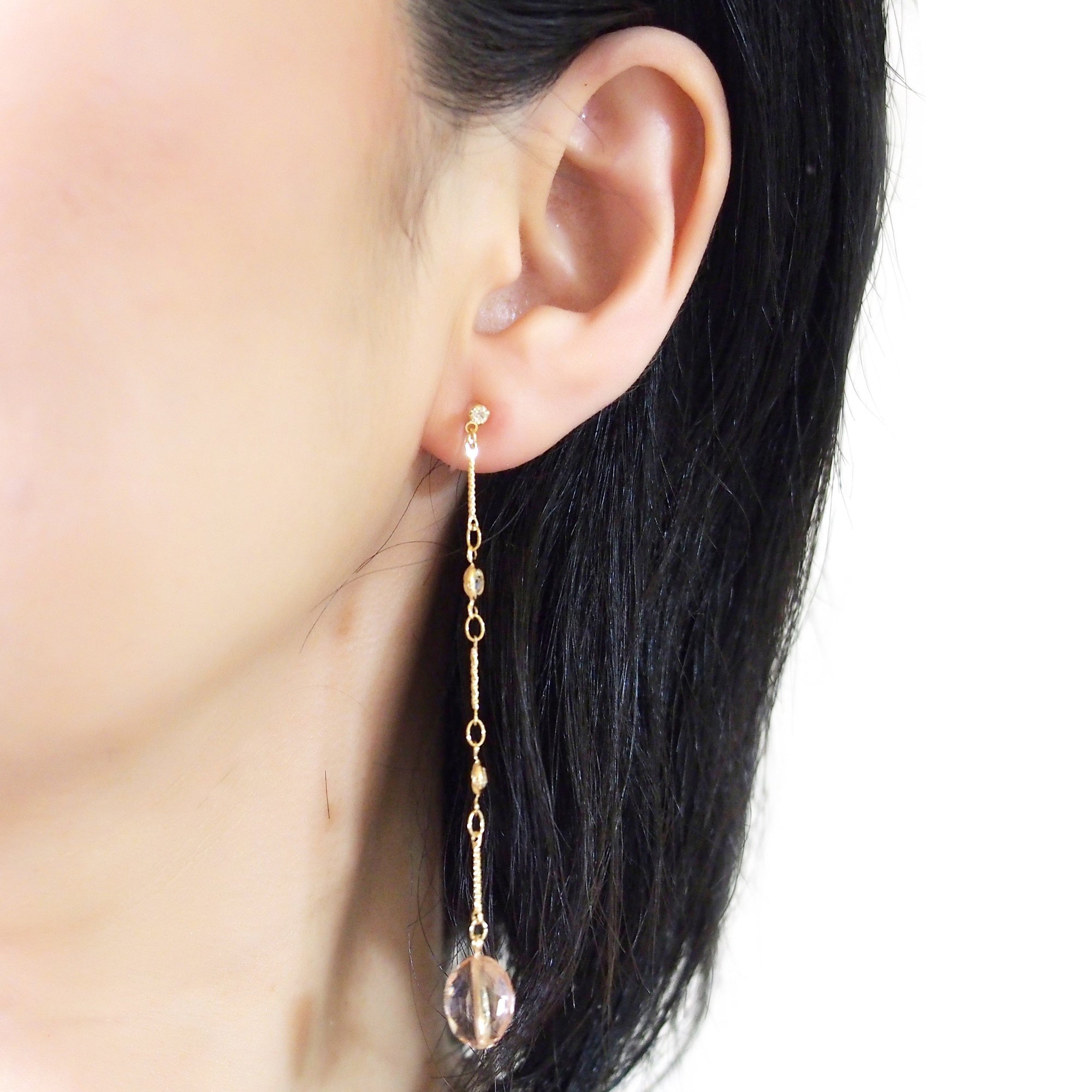 Dangle light pink drop invisible clip on earrings - miyabigracejewelry.com