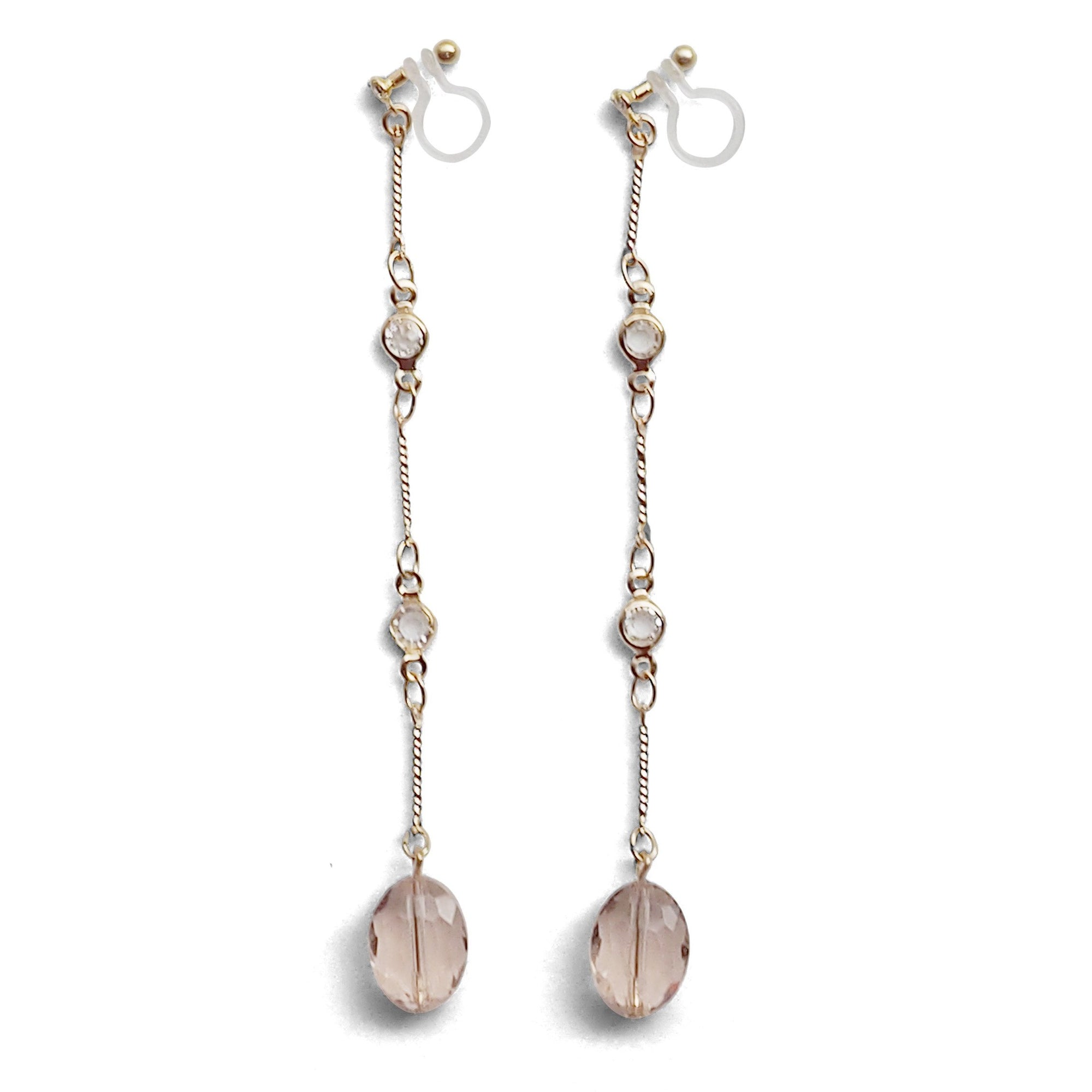 Dangle light pink drop invisible clip on earrings - miyabigracejewelry.com