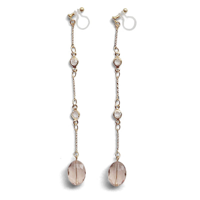 Dangle light pink drop invisible clip on earrings - miyabigracejewelry.com