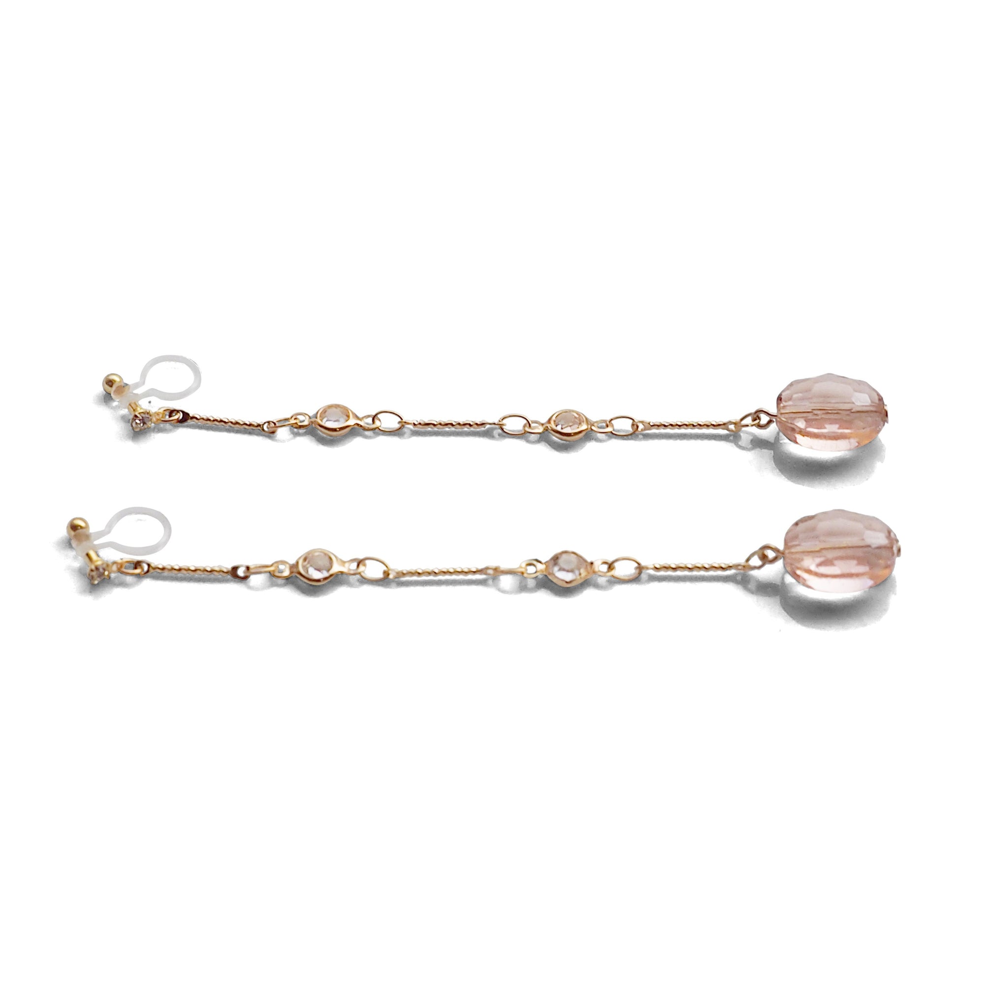 Dangle light pink drop invisible clip on earrings - miyabigracejewelry.com
