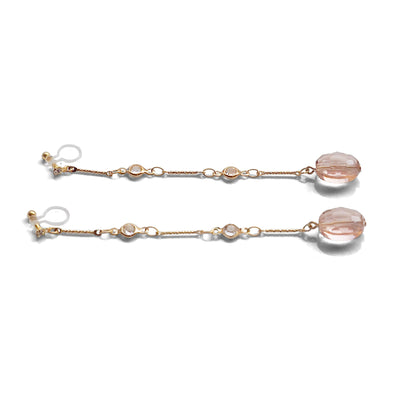 Dangle light pink drop invisible clip on earrings - miyabigracejewelry.com