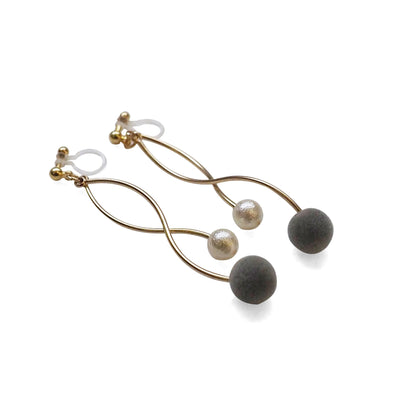 Gray velvet balls and white pearl invisible clip on earrings - miyabigracejewelry.com