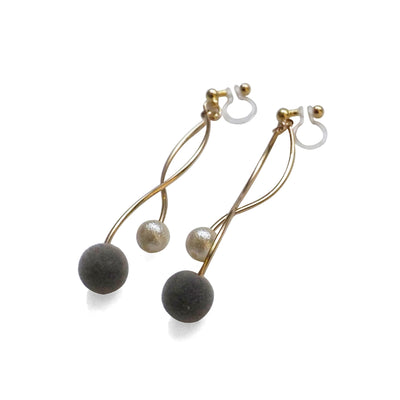 Gray velvet balls and white pearl invisible clip on earrings - miyabigracejewelry.com