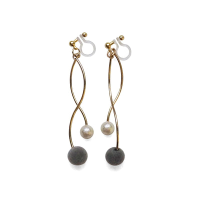 Gray velvet balls and white pearl invisible clip on earrings - miyabigracejewelry.com