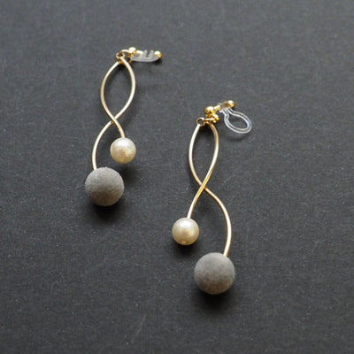 Gray velvet balls and white pearl invisible clip on earrings - miyabigracejewelry.com