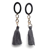 Black hoop with gray tassel invisible clip on earrings - miyabigracejewelry.com
