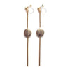 Dangle gold threader with coin invisible clip on earrings - miyabigracejewelry.com