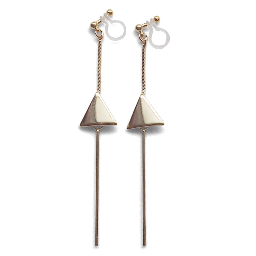 Dangle gold threader with triangle charm invisible clip on earrings - miyabigracejewelry.com