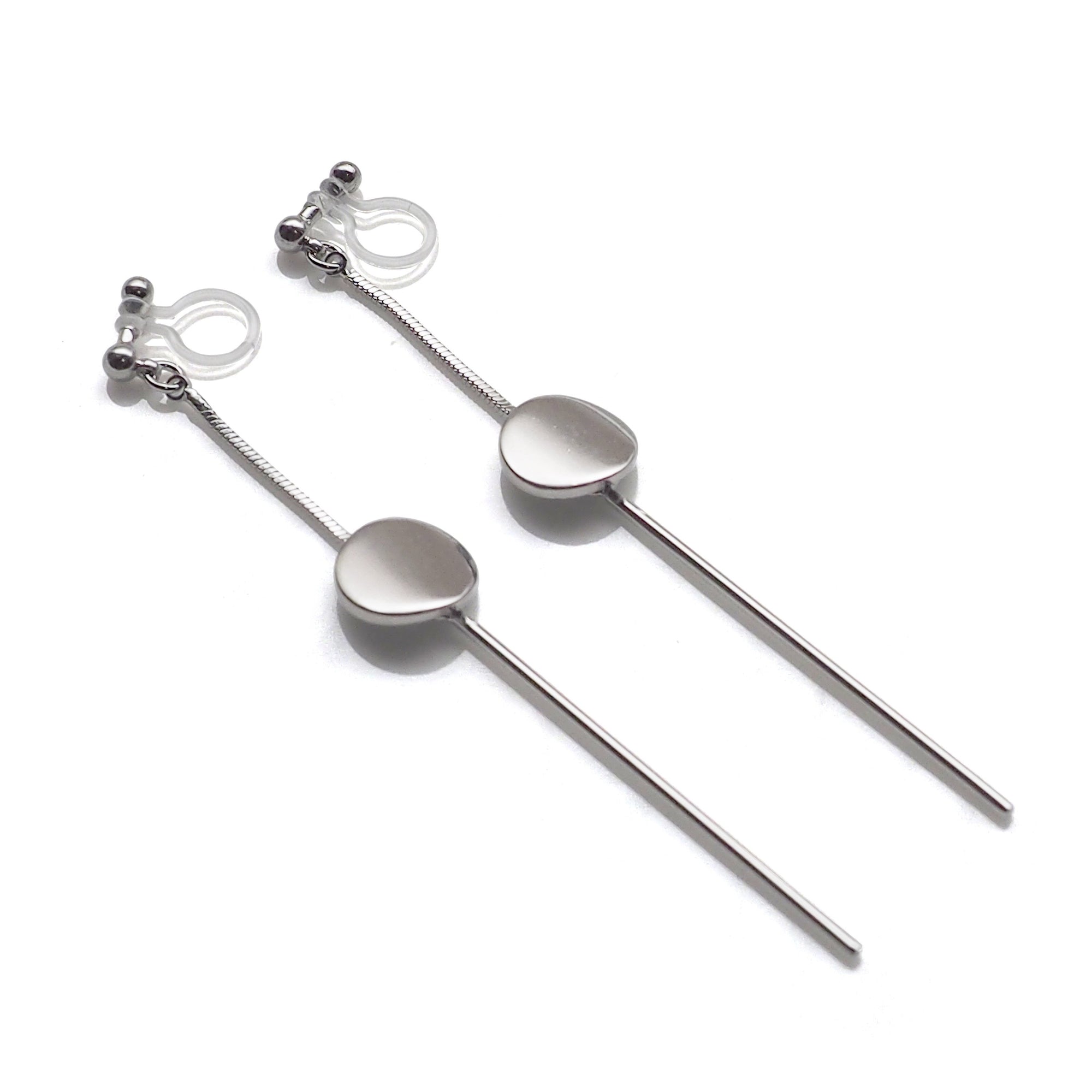 Dangle silver threader with coin invisible clip on earrings - miyabigracejewelry.com