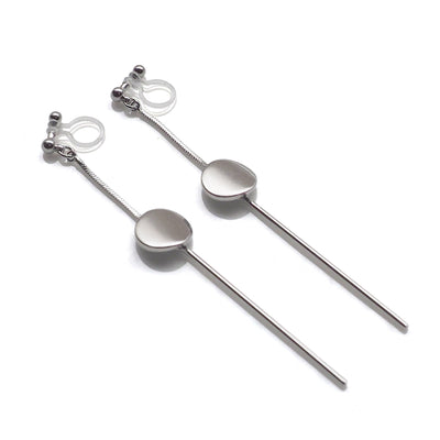 Dangle silver threader with coin invisible clip on earrings - miyabigracejewelry.com