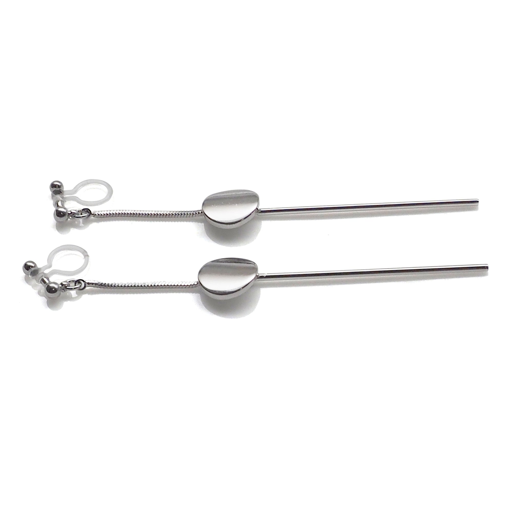 Dangle silver threader with coin invisible clip on earrings - miyabigracejewelry.com