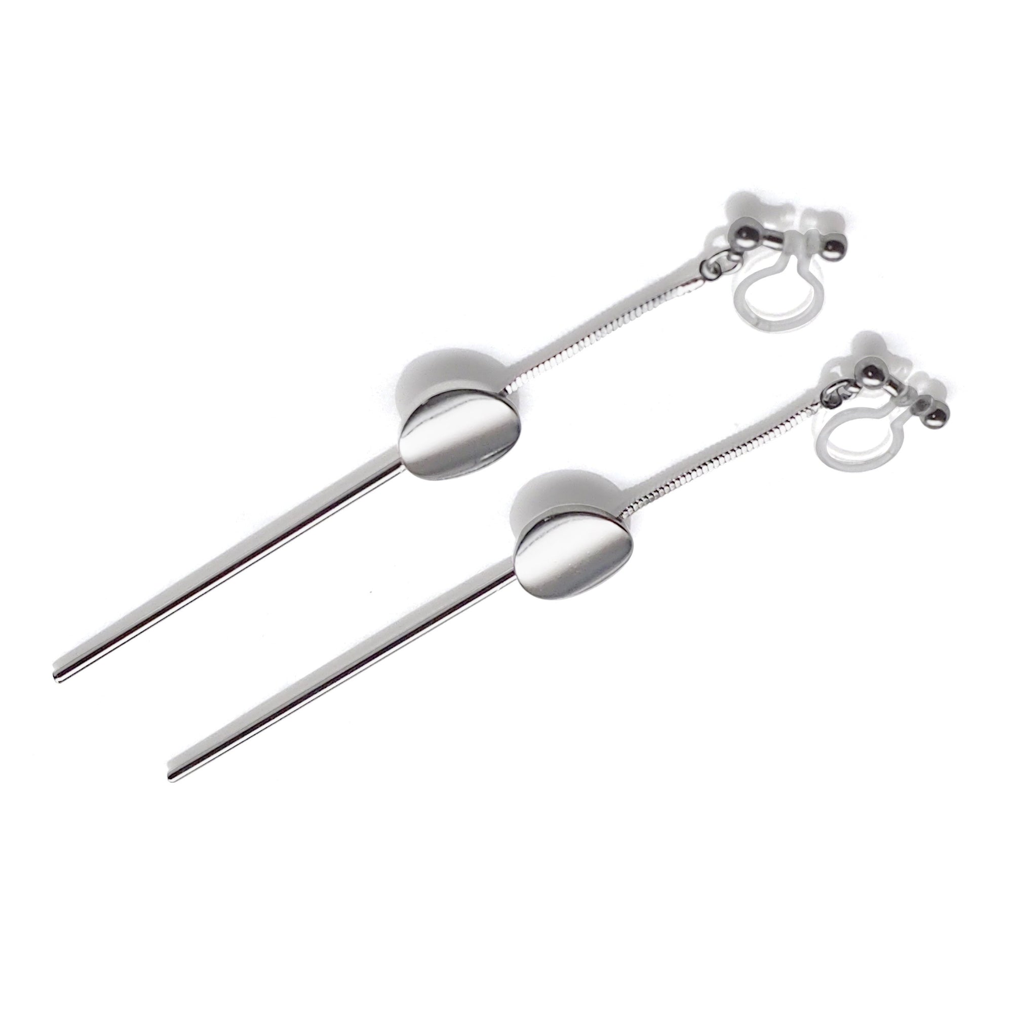 Dangle silver threader with coin invisible clip on earrings - miyabigracejewelry.com