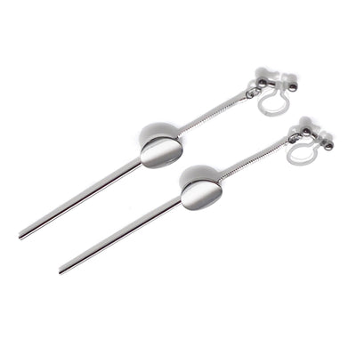 Dangle silver threader with coin invisible clip on earrings - miyabigracejewelry.com