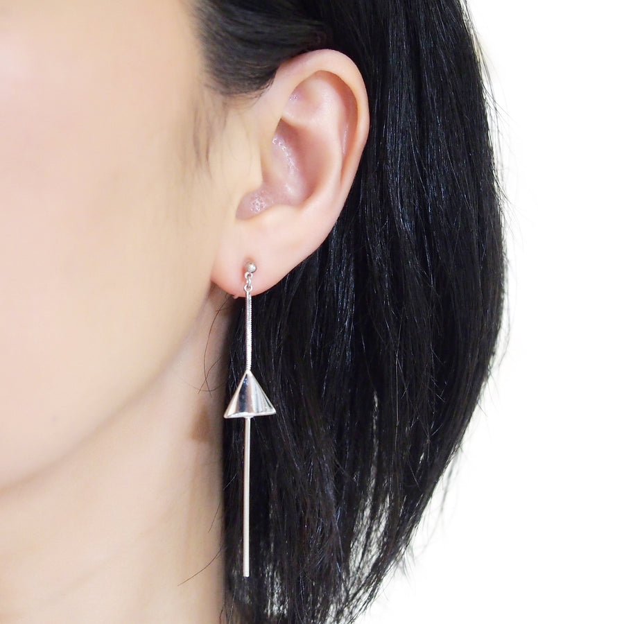 Dangle silver threader with triangle charm invisible clip on earrings - miyabigracejewelry.com