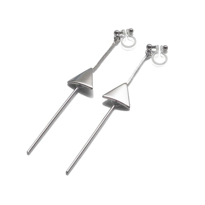 Dangle silver threader with triangle charm invisible clip on earrings - miyabigracejewelry.com