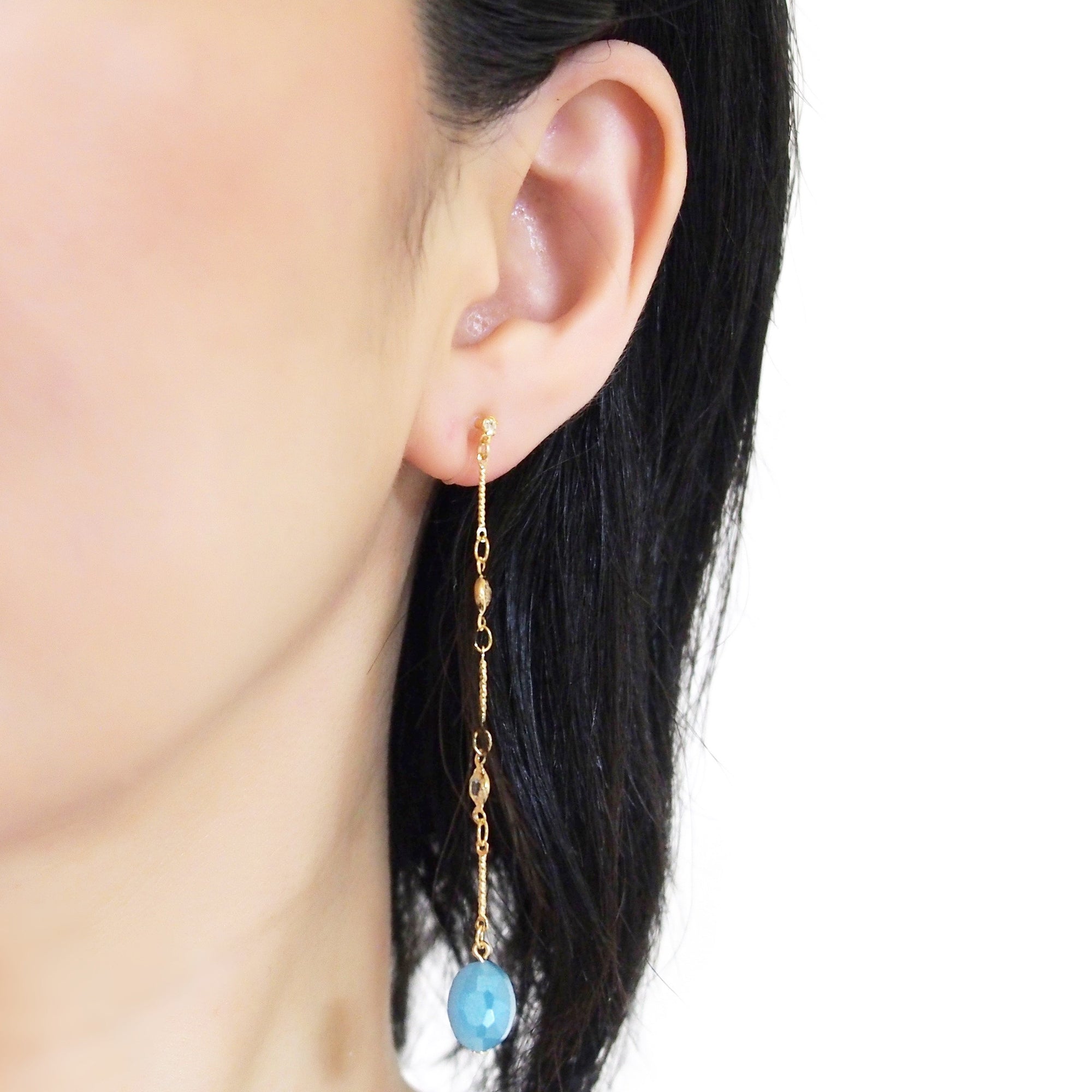 Dangle sky blue drop invisible clip on earrings - miyabigracejewelry.com