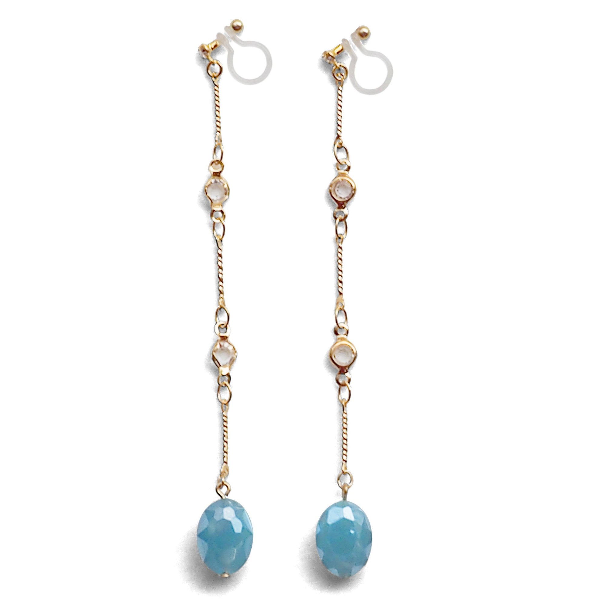 Dangle sky blue drop invisible clip on earrings - miyabigracejewelry.com