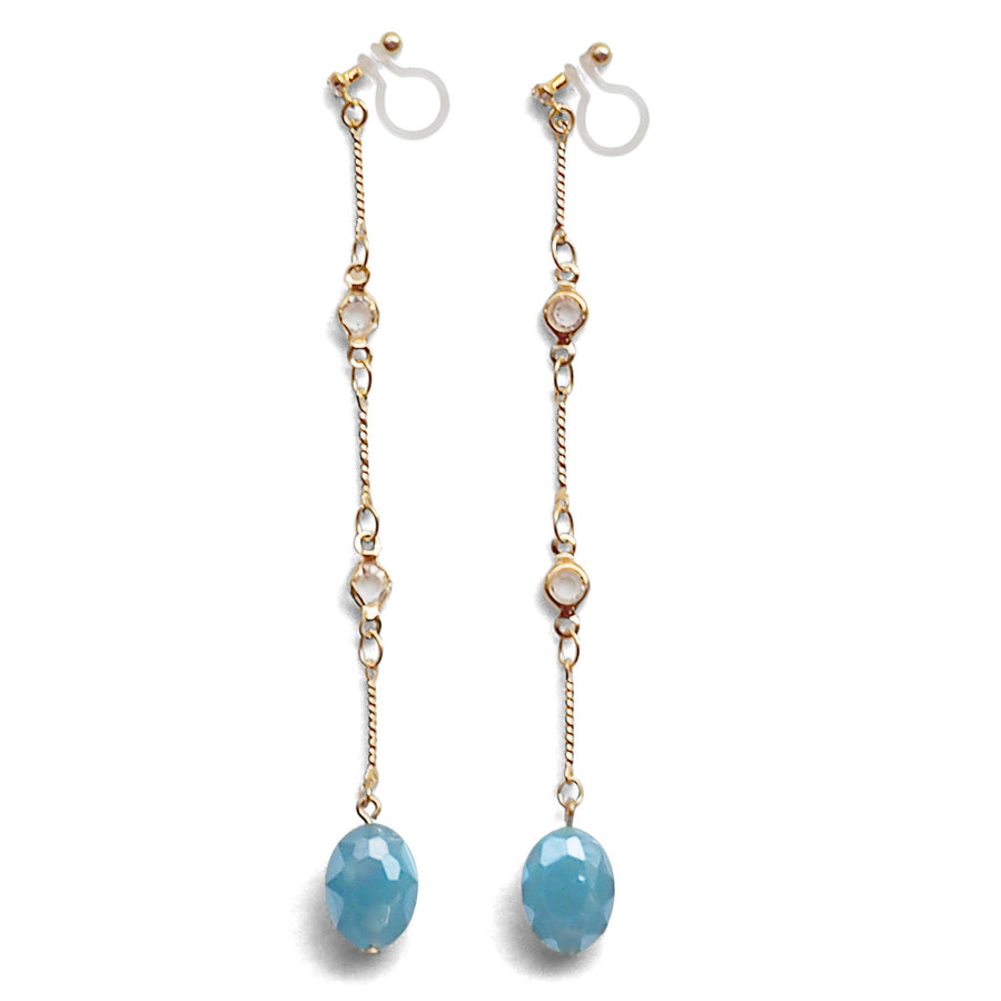 Dangle sky blue drop invisible clip on earrings - miyabigracejewelry.com