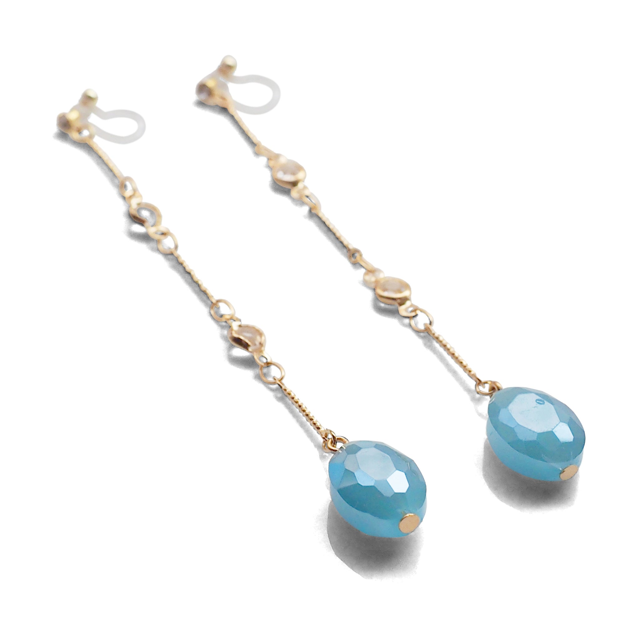 Dangle sky blue drop invisible clip on earrings - miyabigracejewelry.com