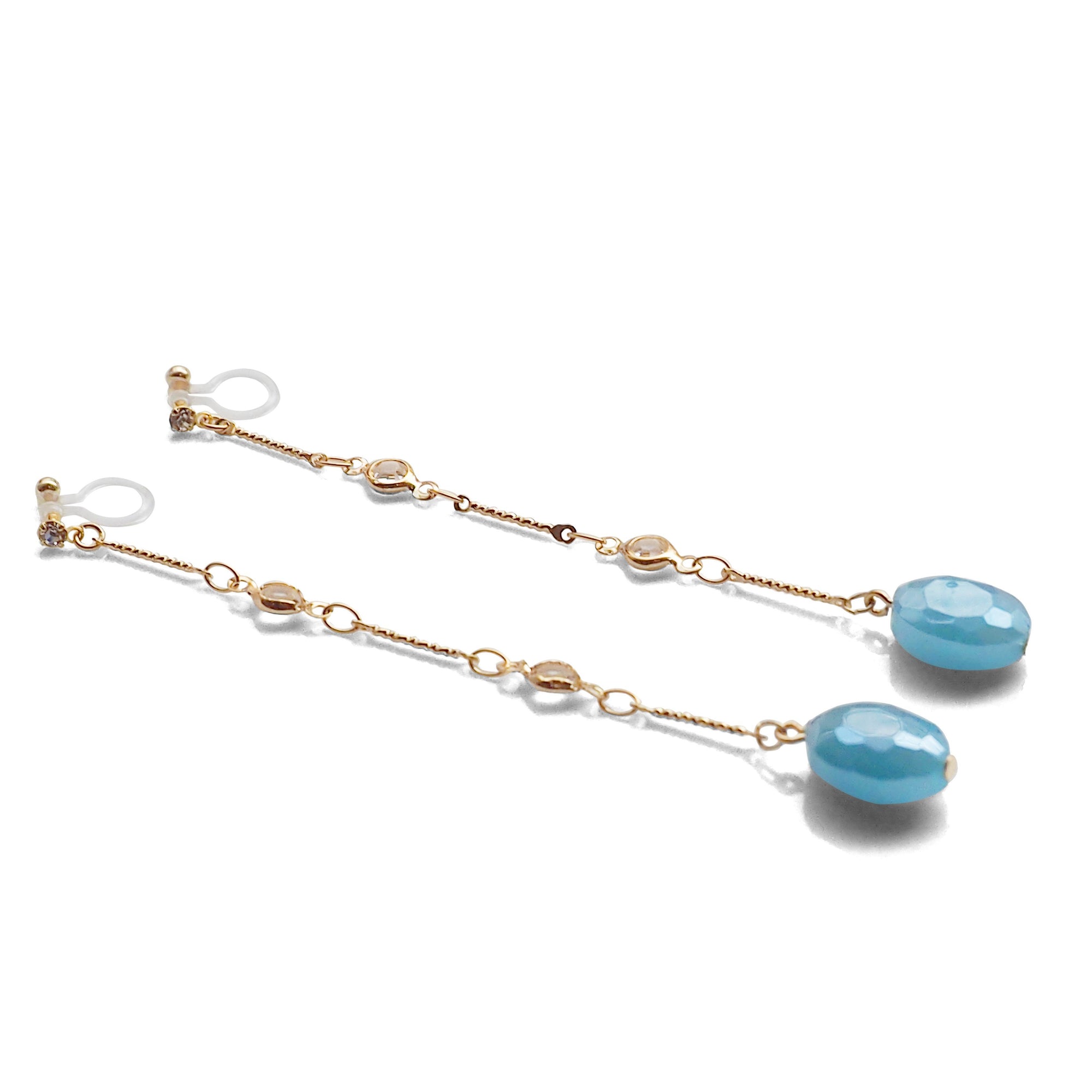 Dangle sky blue drop invisible clip on earrings - miyabigracejewelry.com