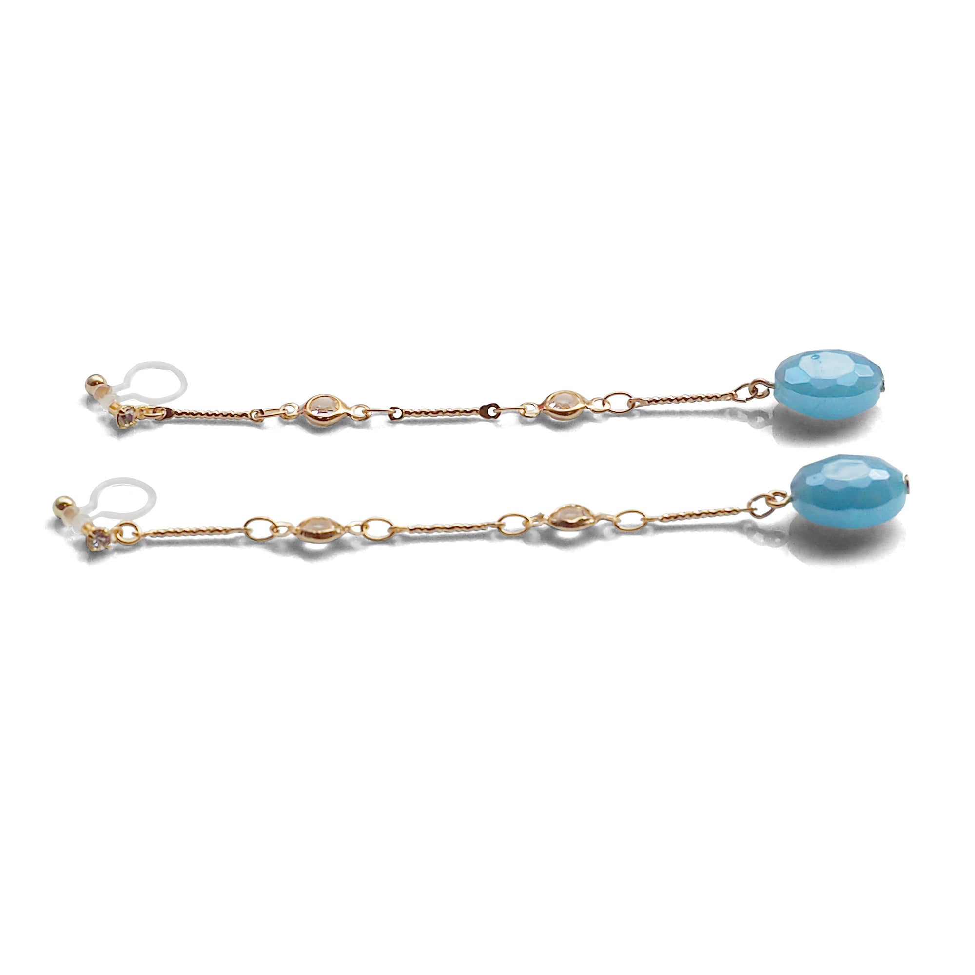 Dangle sky blue drop invisible clip on earrings - miyabigracejewelry.com