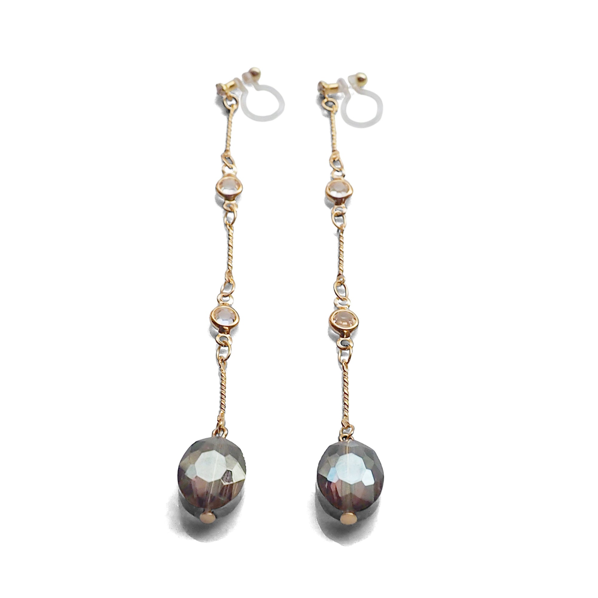 Dangle moss green drop invisible clip on earrings - miyabigracejewelry.com