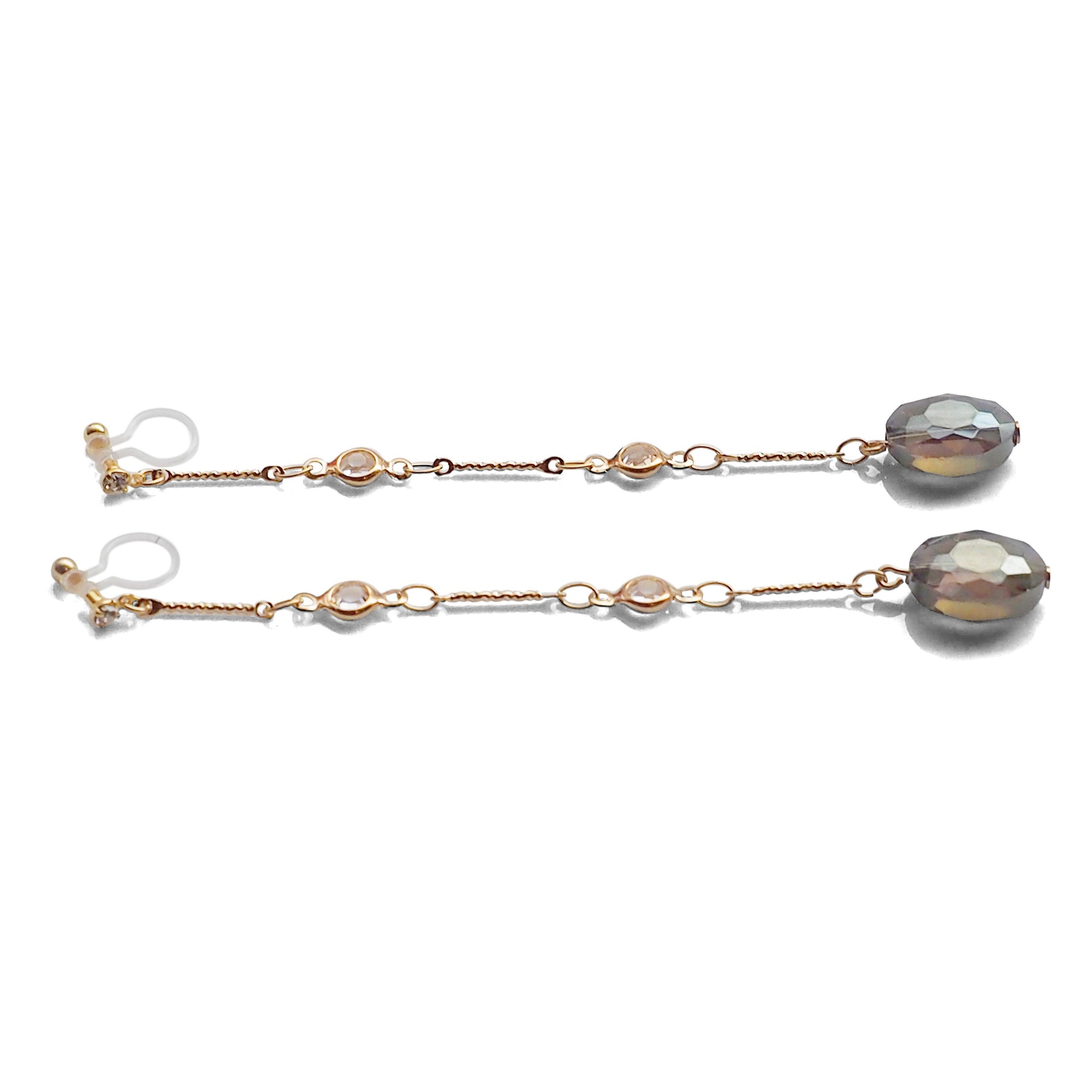 Dangle moss green drop invisible clip on earrings - miyabigracejewelry.com