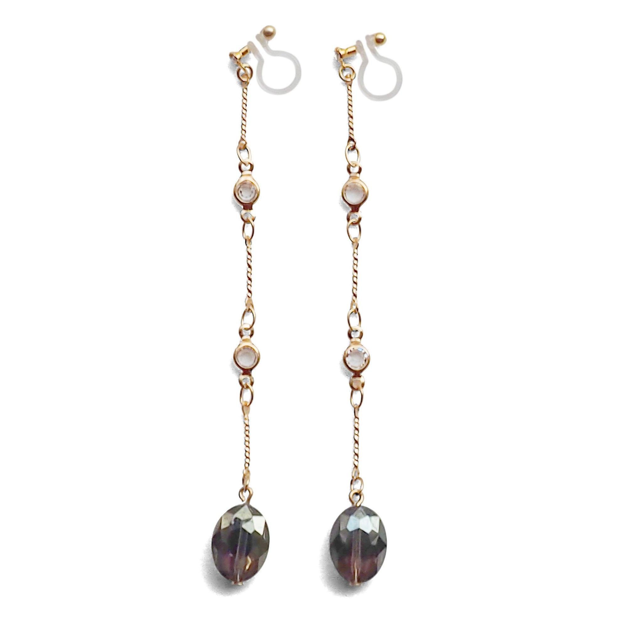 Dangle moss green drop invisible clip on earrings - miyabigracejewelry.com