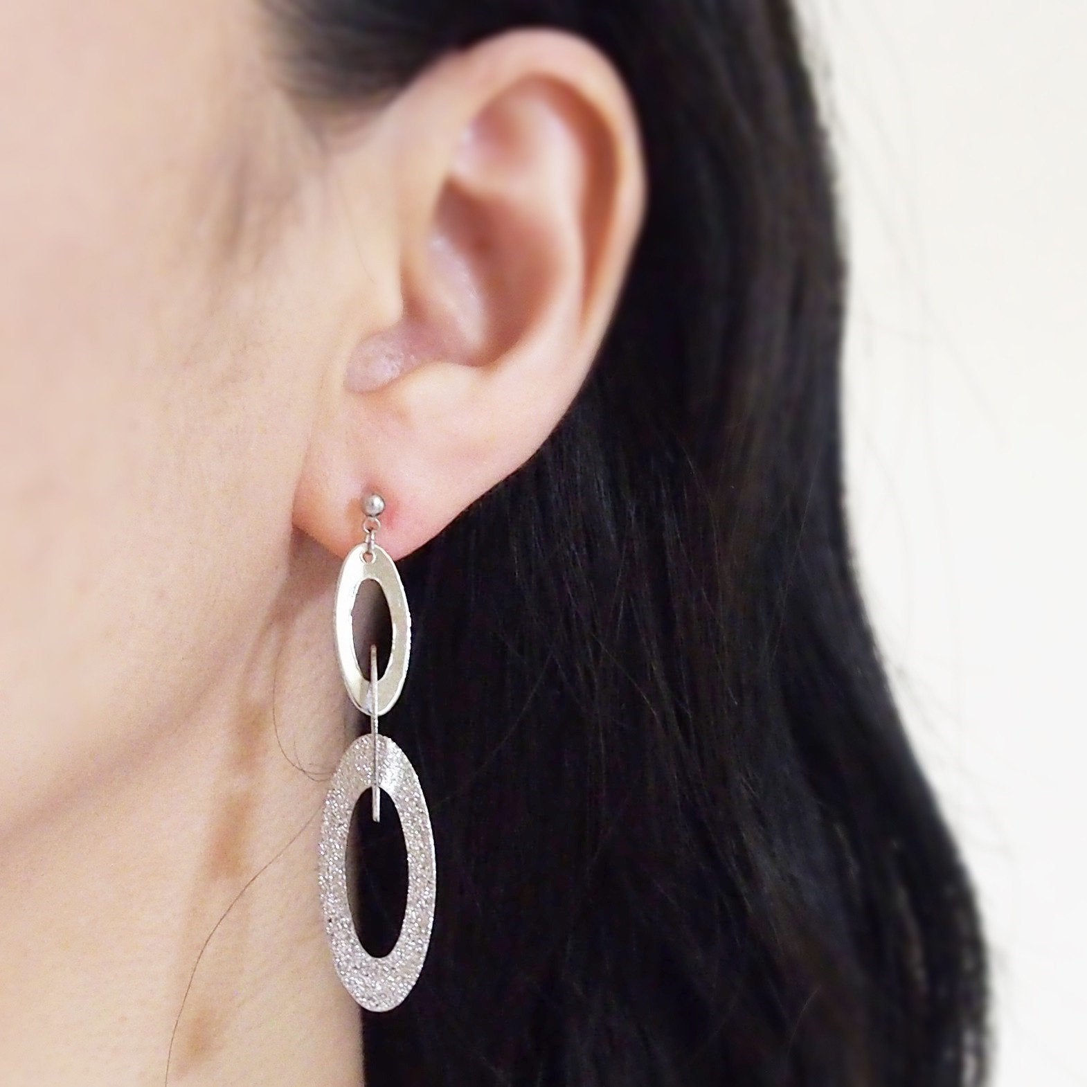 Triple silver hoop invisible clip on earrings - miyabigracejewelry.com