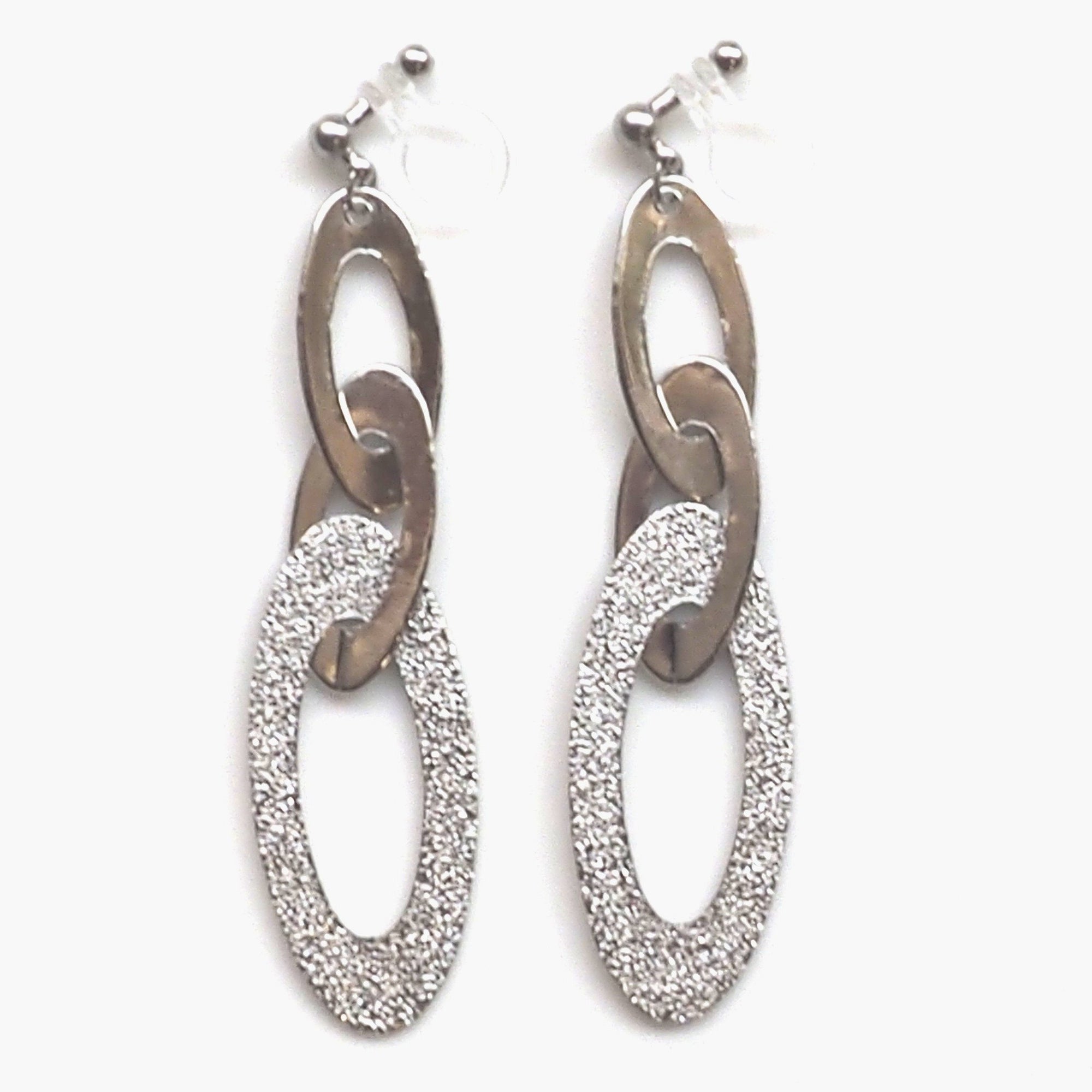 Triple silver hoop invisible clip on earrings - miyabigracejewelry.com