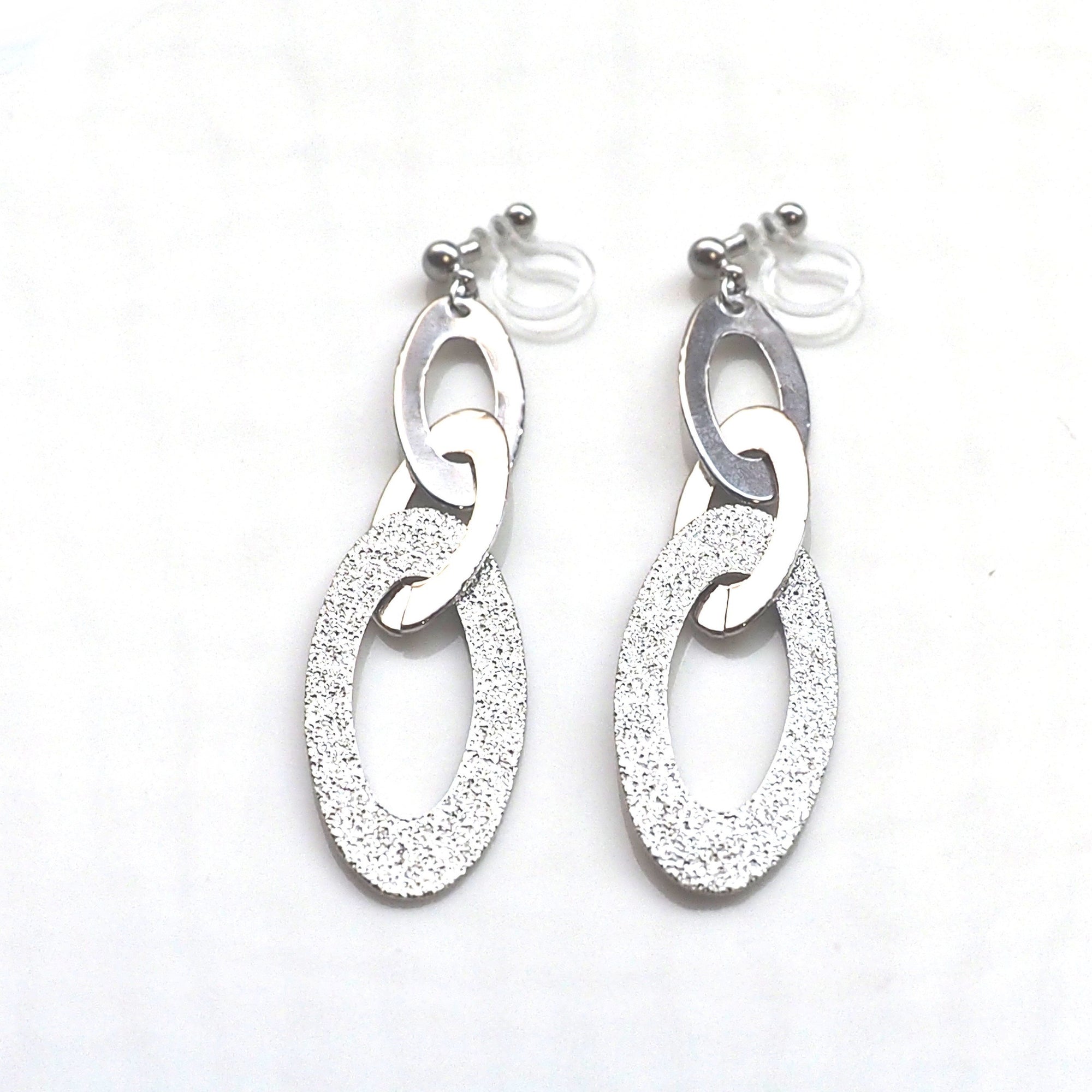 Triple silver hoop invisible clip on earrings - miyabigracejewelry.com