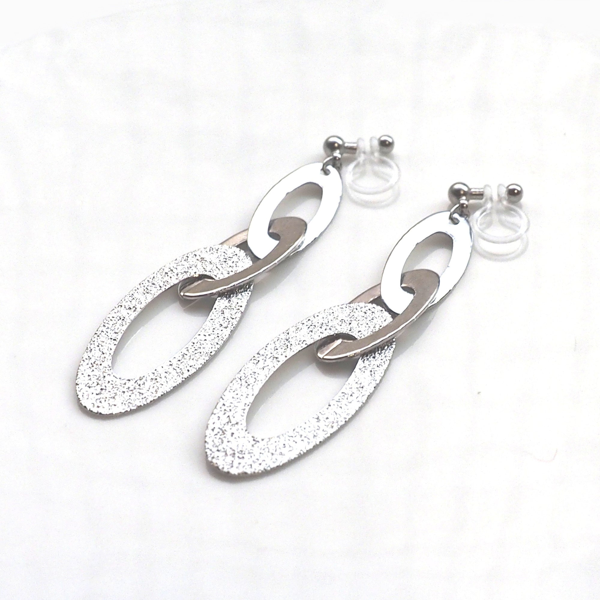 Triple silver hoop invisible clip on earrings - miyabigracejewelry.com