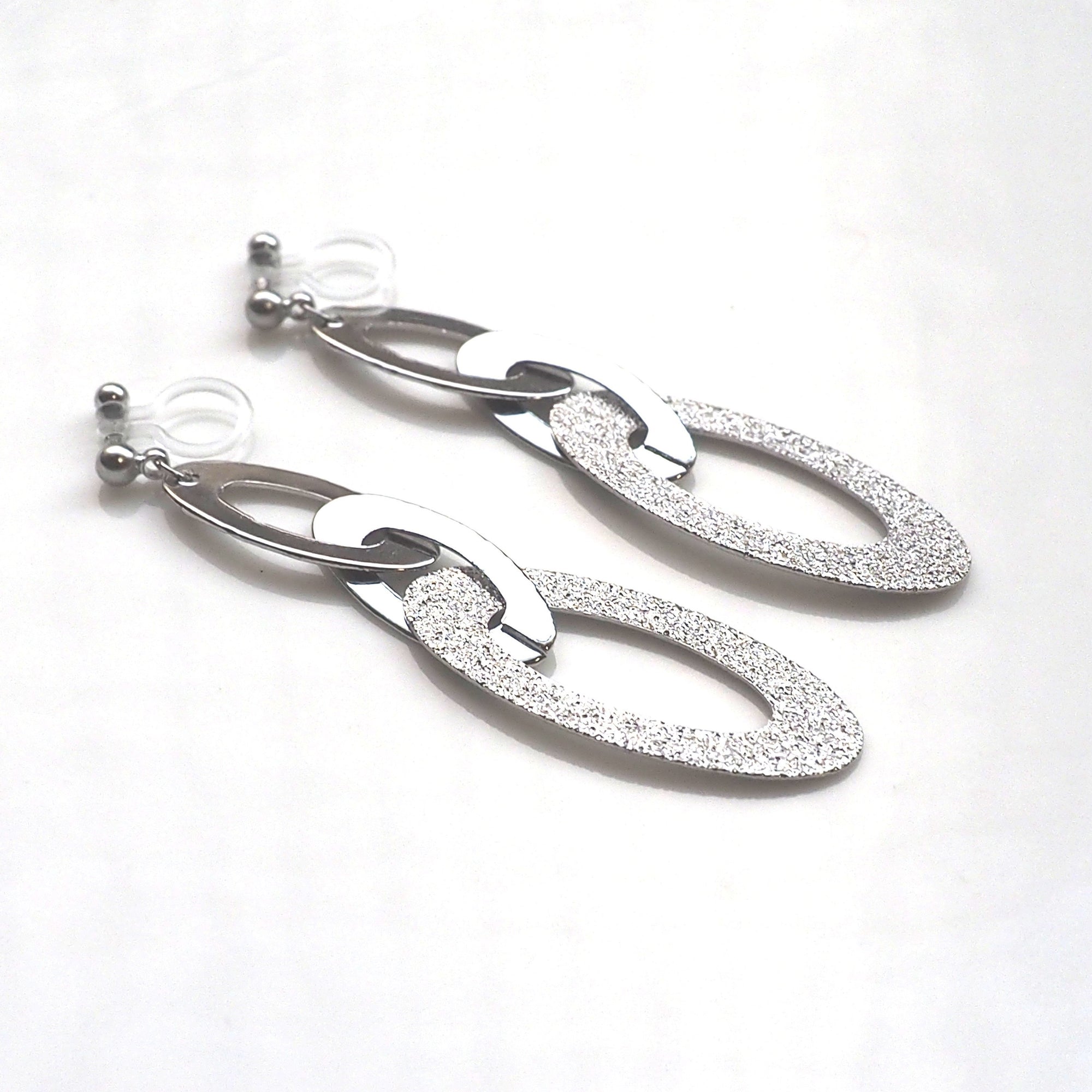 Triple silver hoop invisible clip on earrings - miyabigracejewelry.com