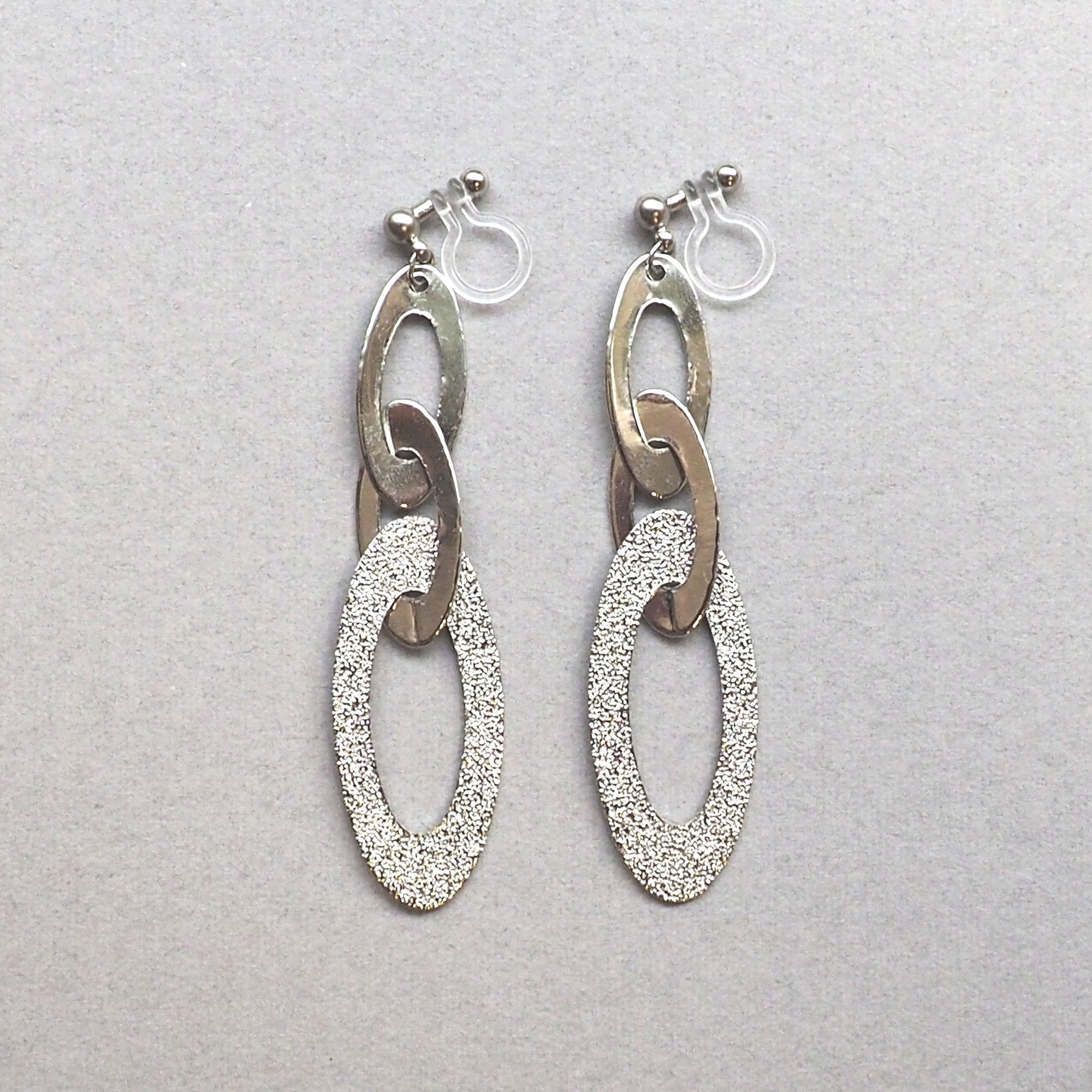 Triple silver hoop invisible clip on earrings - miyabigracejewelry.com