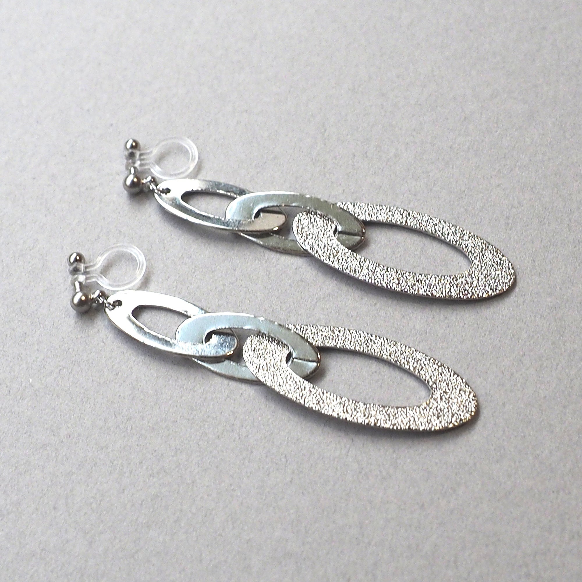 Triple silver hoop invisible clip on earrings - miyabigracejewelry.com