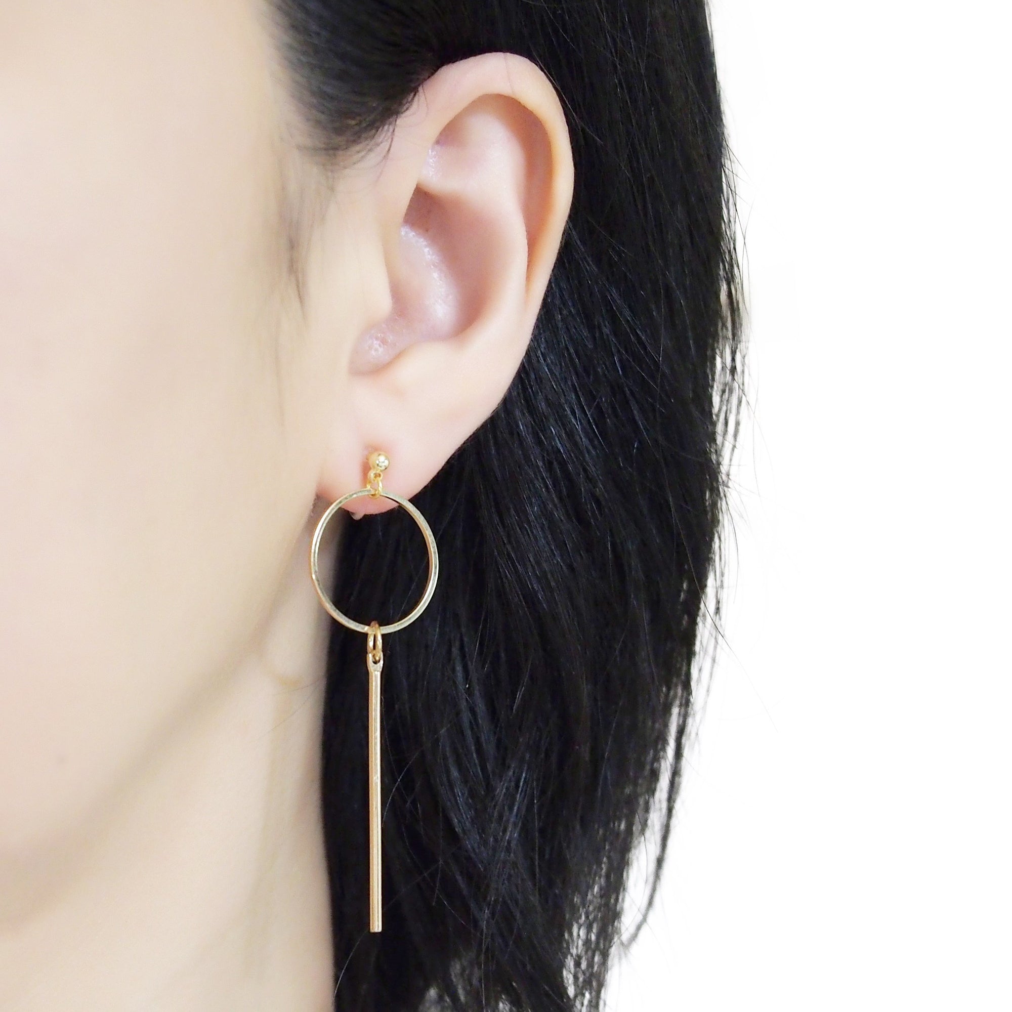 Hoop and Bar Invisible Clip On Earrings ( Gold tone ) - miyabigracejewelry.com