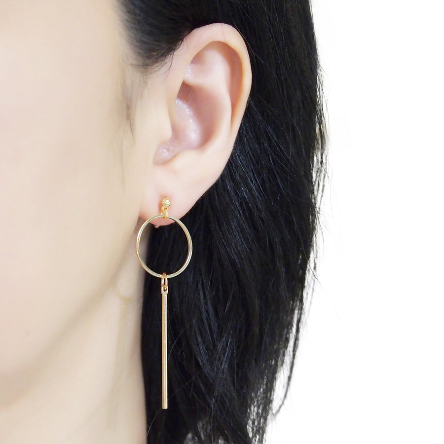 Hoop and Bar Invisible Clip On Earrings ( Gold tone ) - miyabigracejewelry.com