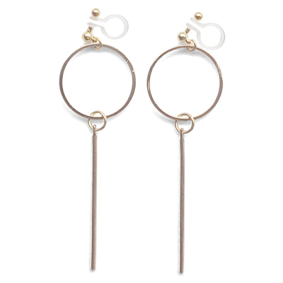 Hoop and Bar Invisible Clip On Earrings ( Gold tone ) - miyabigracejewelry.com