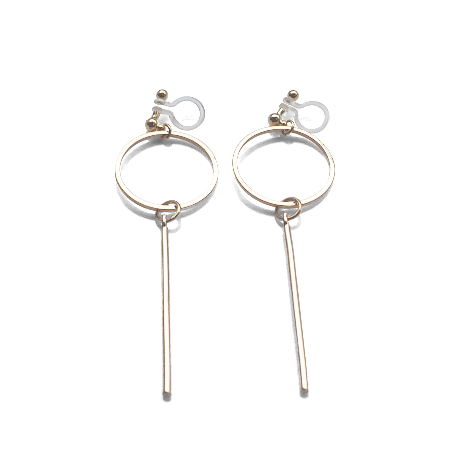 Hoop and Bar Invisible Clip On Earrings ( Gold tone ) - miyabigracejewelry.com