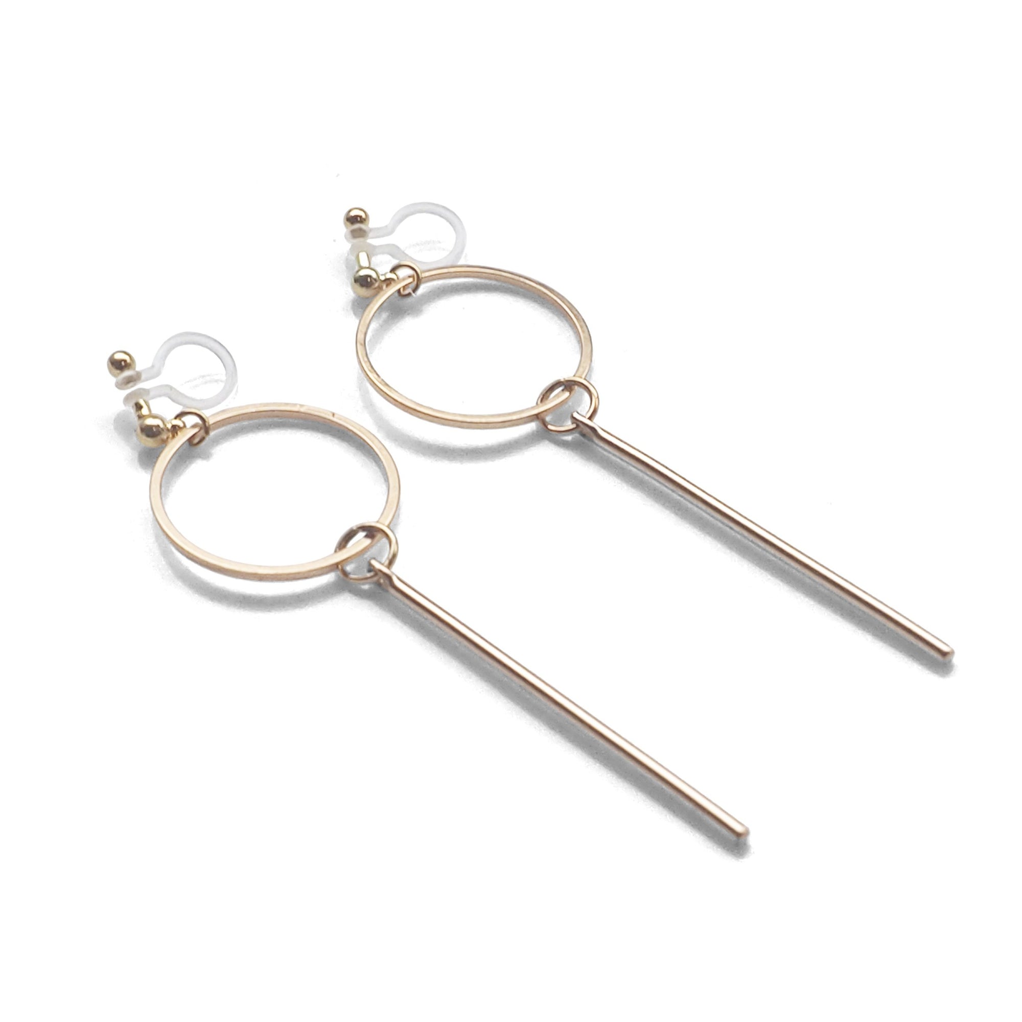 Hoop and Bar Invisible Clip On Earrings ( Gold tone ) - miyabigracejewelry.com