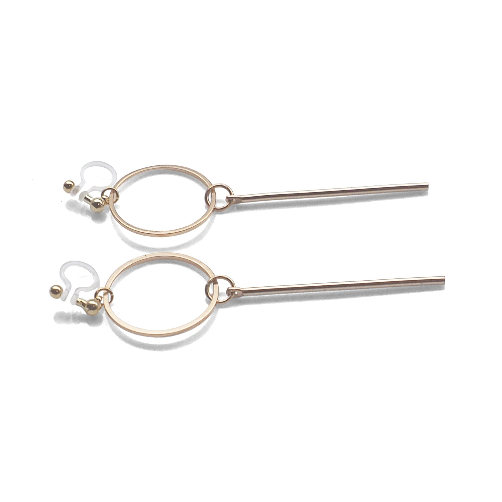 Hoop and Bar Invisible Clip On Earrings ( Gold tone ) - miyabigracejewelry.com