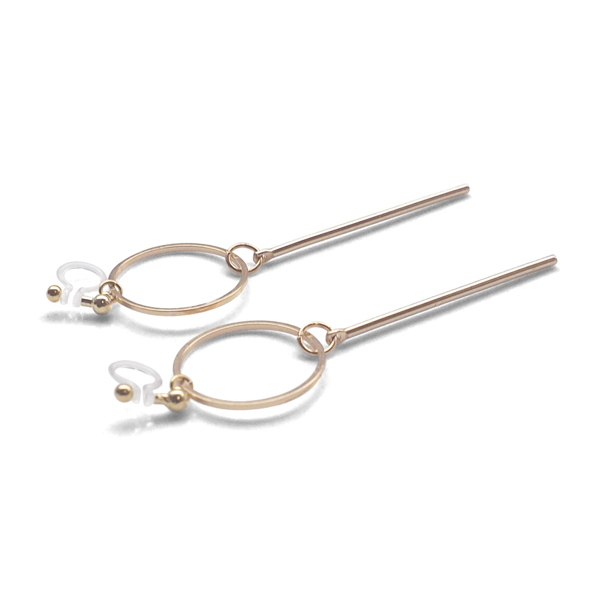Hoop and Bar Invisible Clip On Earrings ( Gold tone ) - miyabigracejewelry.com