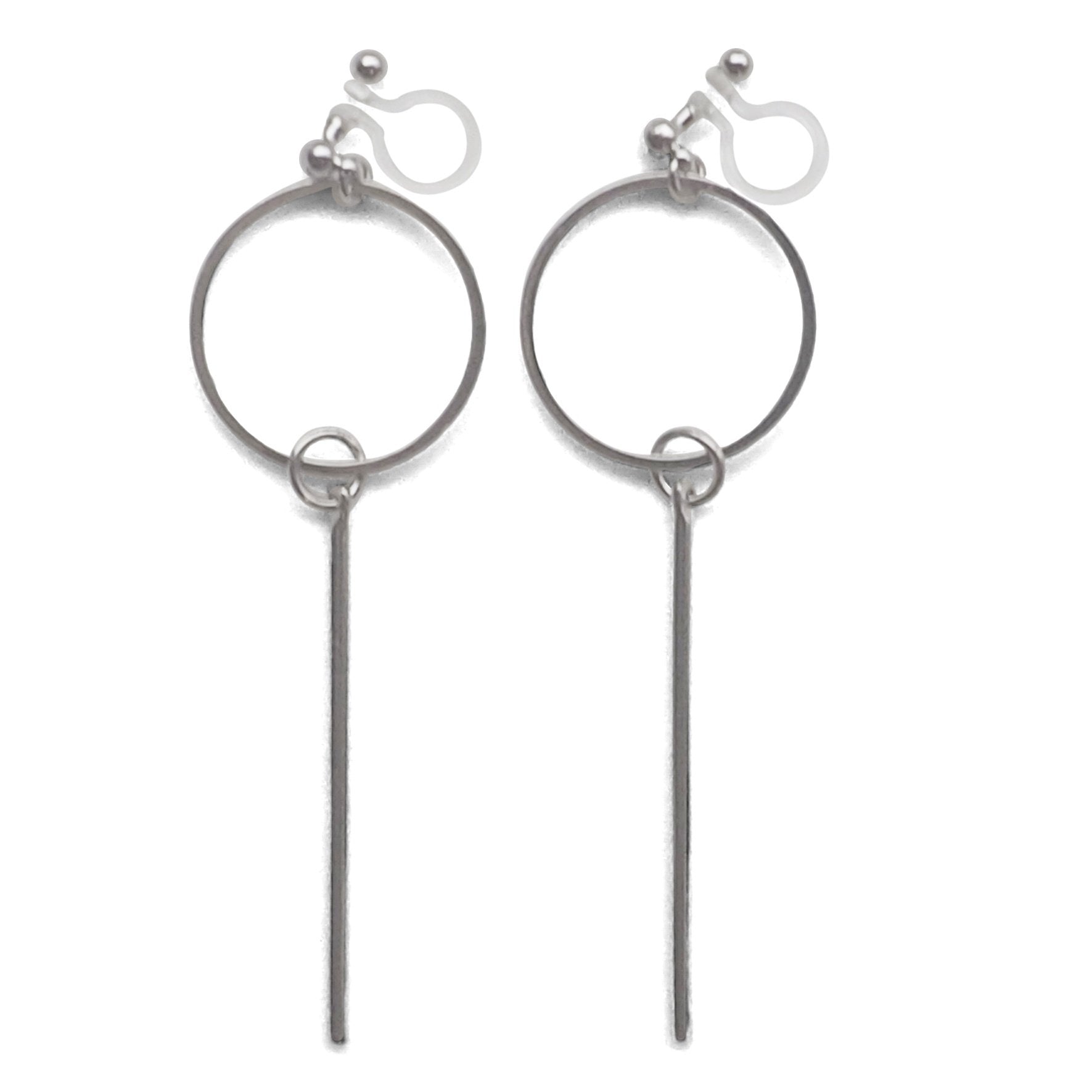 Hoop and Bar Invisible Clip On Earrings ( Silver tone ) - miyabigracejewelry.com