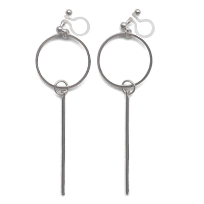 Hoop and Bar Invisible Clip On Earrings ( Silver tone ) - miyabigracejewelry.com