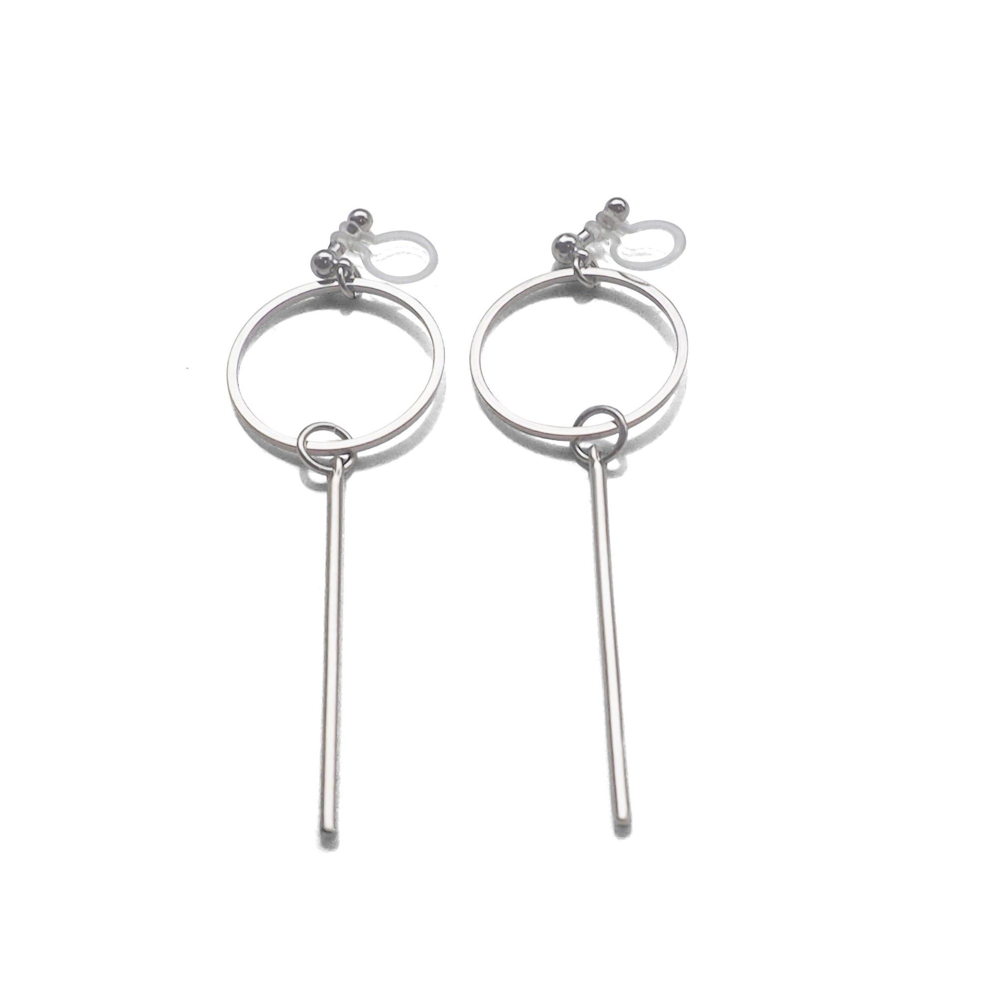 Hoop and Bar Invisible Clip On Earrings ( Silver tone ) - miyabigracejewelry.com