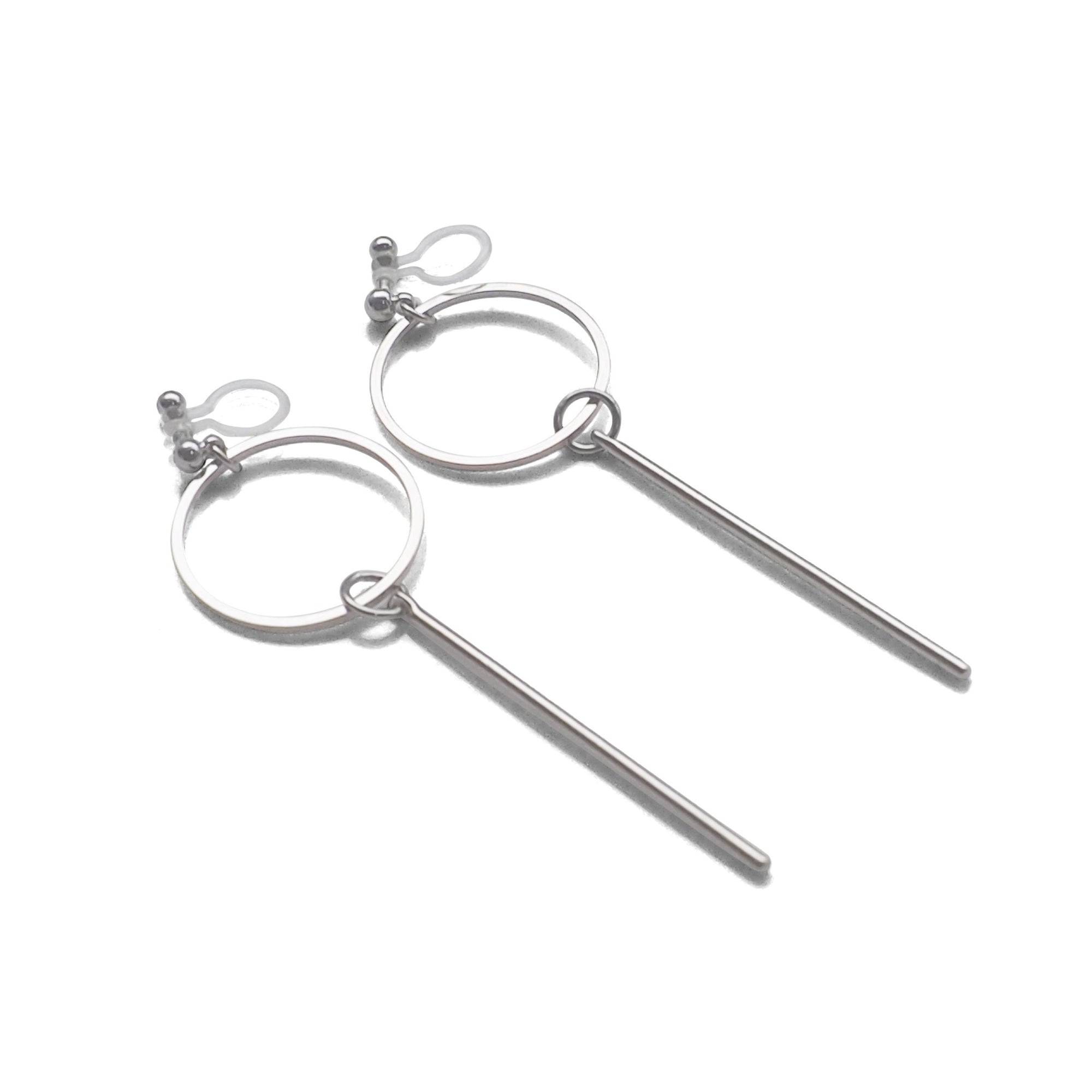 Hoop and Bar Invisible Clip On Earrings ( Silver tone ) - miyabigracejewelry.com