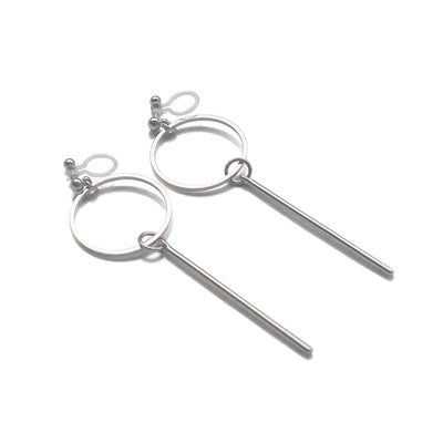 Hoop and Bar Invisible Clip On Earrings ( Silver tone ) - miyabigracejewelry.com