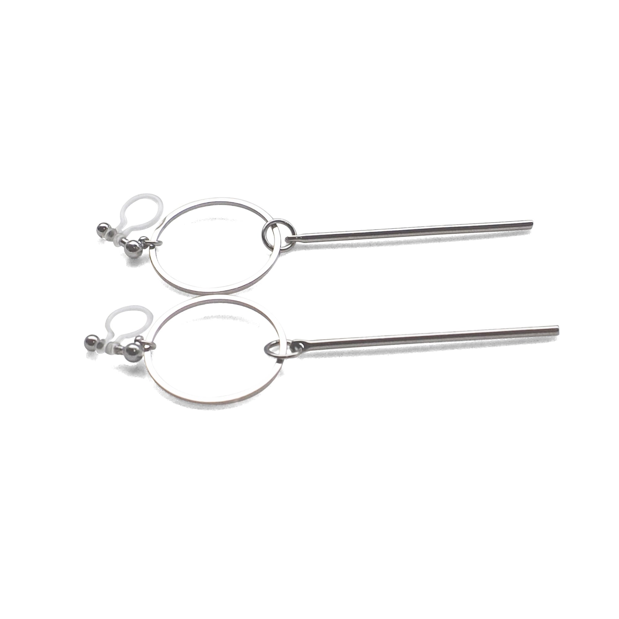 Hoop and Bar Invisible Clip On Earrings ( Silver tone ) - miyabigracejewelry.com