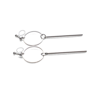 Hoop and Bar Invisible Clip On Earrings ( Silver tone ) - miyabigracejewelry.com