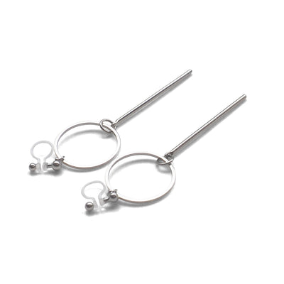 Hoop and Bar Invisible Clip On Earrings ( Silver tone ) - miyabigracejewelry.com